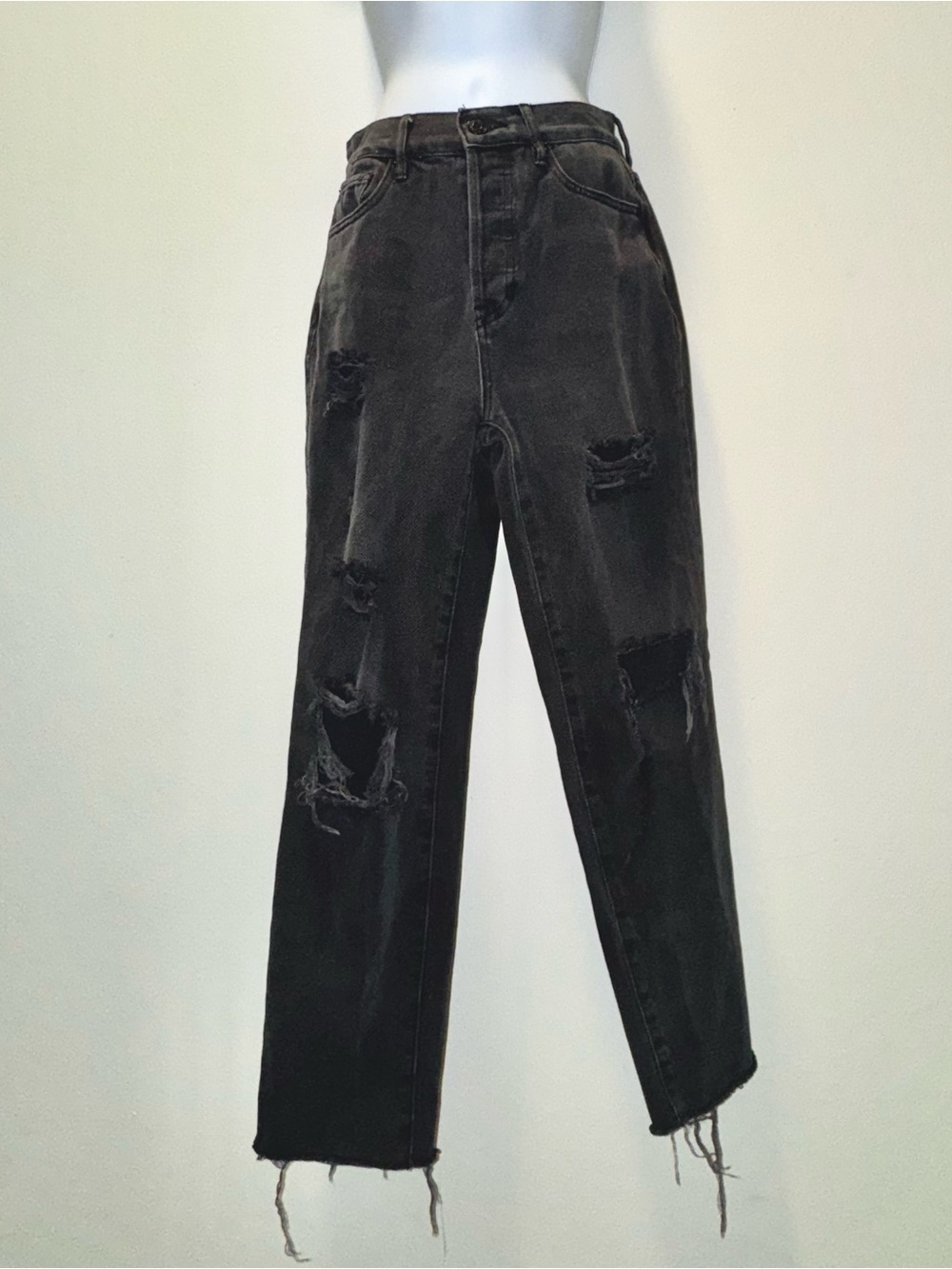 PacSun Black Distressed High Rise Straight Leg Ripped Jeans - Picture 6 of 6